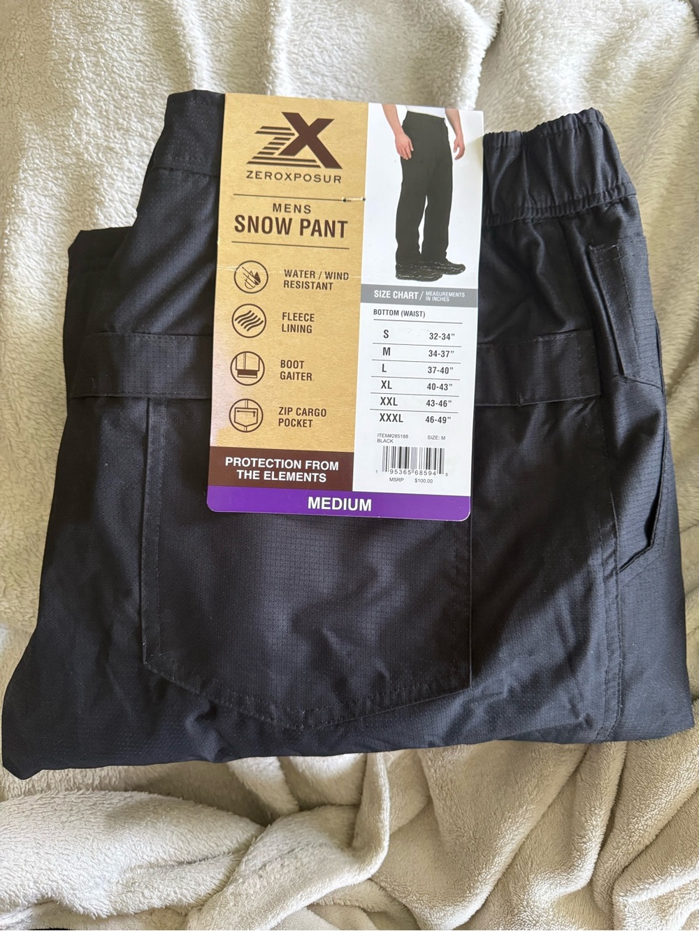 NWT ZeroXposur Men's Snow Pants Black Size Medium Insulated Ski Snowboard
